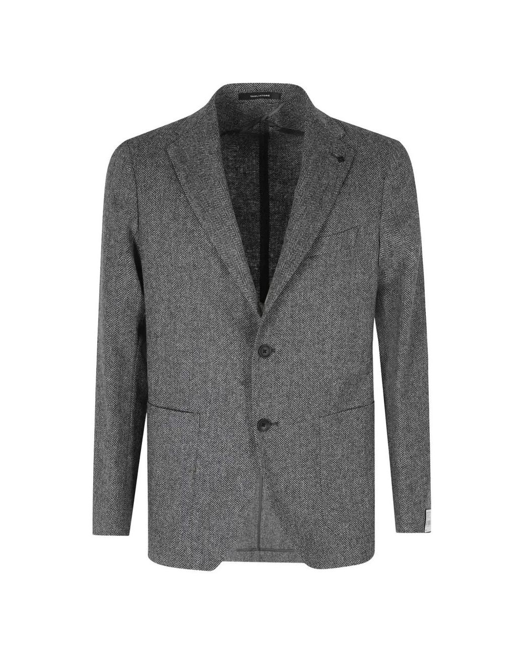 Tagliatore Gray Herringbone-Pattern Single-Breasted Blazer for men