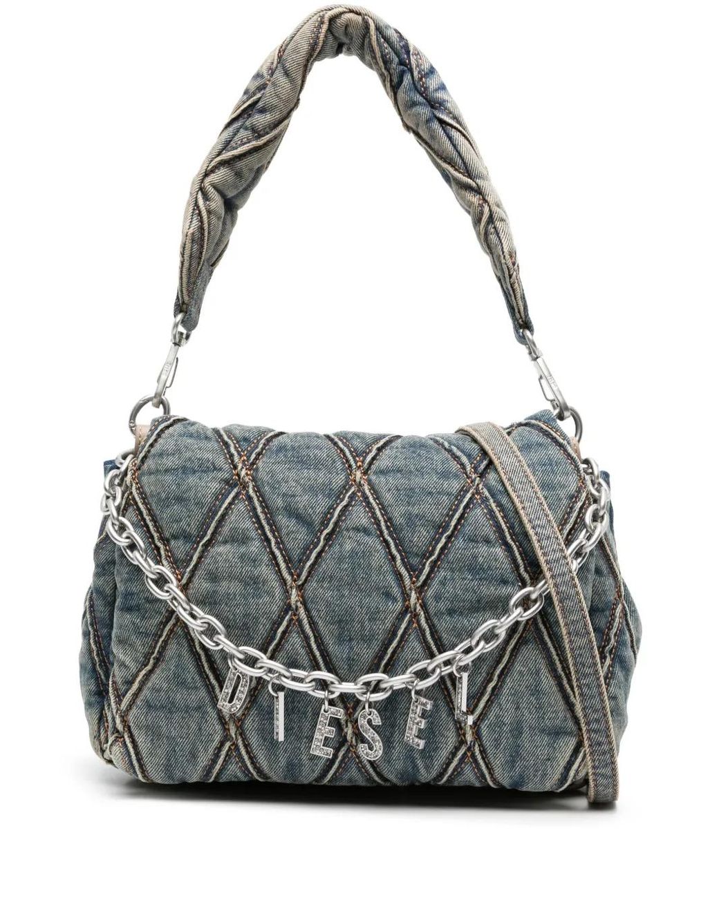 DIESEL Blue Logo Charm Denim Shoulder Bag