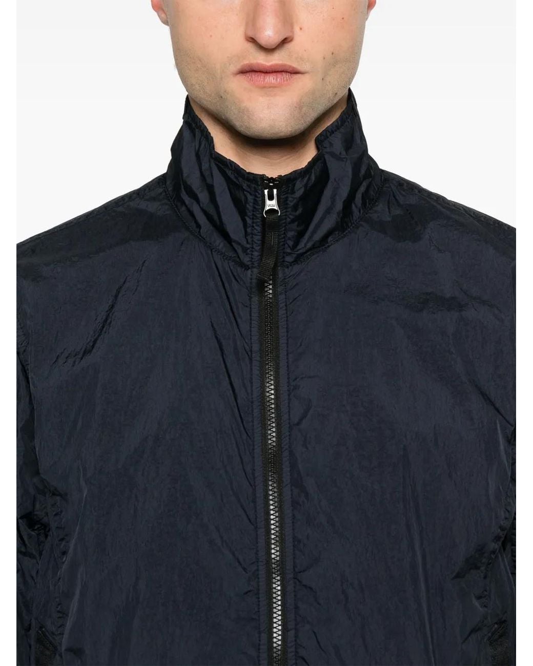 Stone Island Blue Garment Dyed Crinkle Reps Ny Hooded Down Jacket With Duck Down Padding for men
