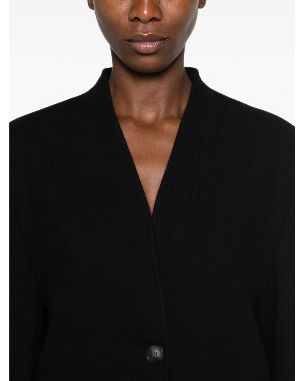 LE SULLY STUDIO Black Single-Breasted Collarless Coat