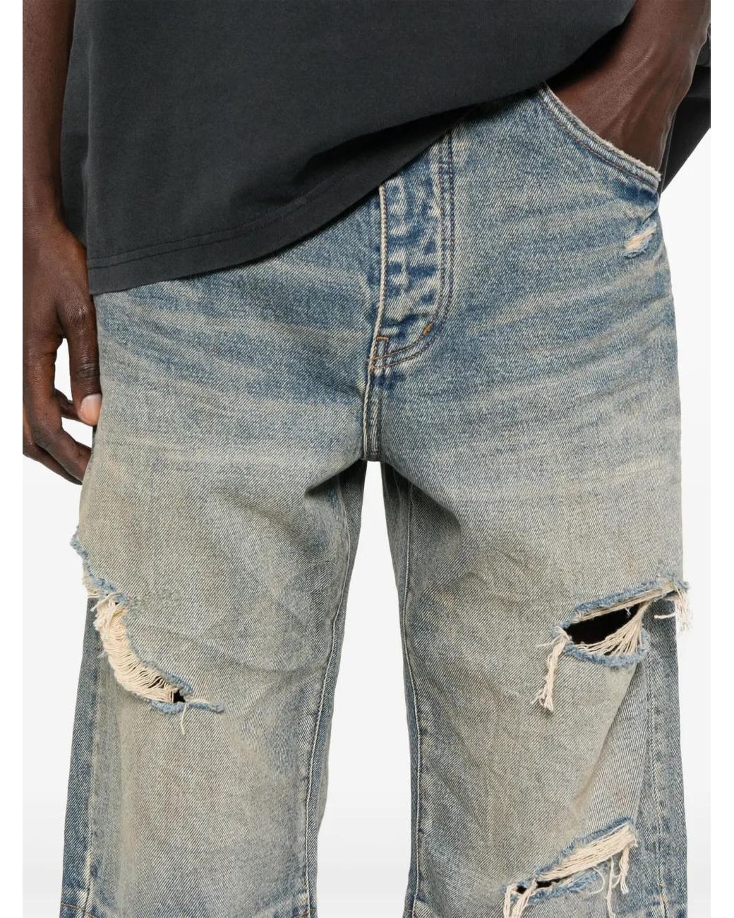 Purple Brand Blue Distressed Wide-Leg Jeans for men