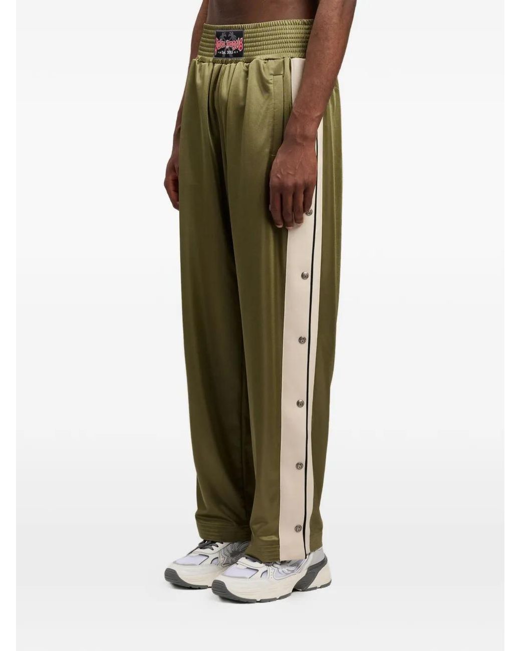 Palm Angels Green Boxe Button Track Trousers for men