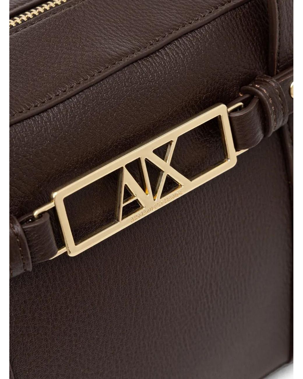 ARMANI EXCHANGE Black Logo-Plaque Pebbled Handbag