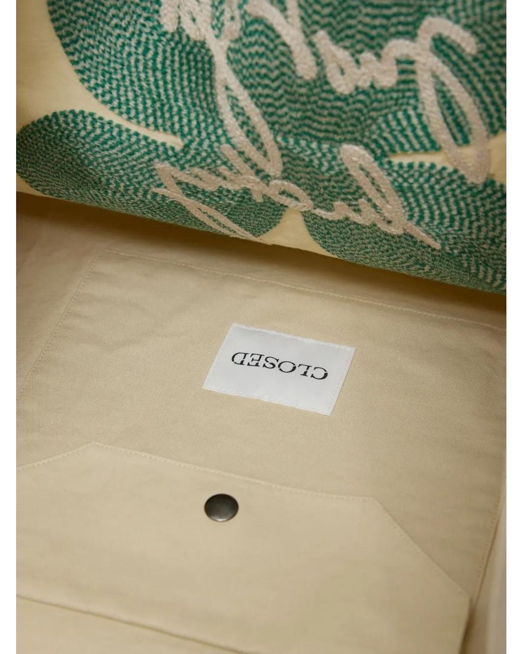 Closed White Embroidered Logo-Patch Tote Bag