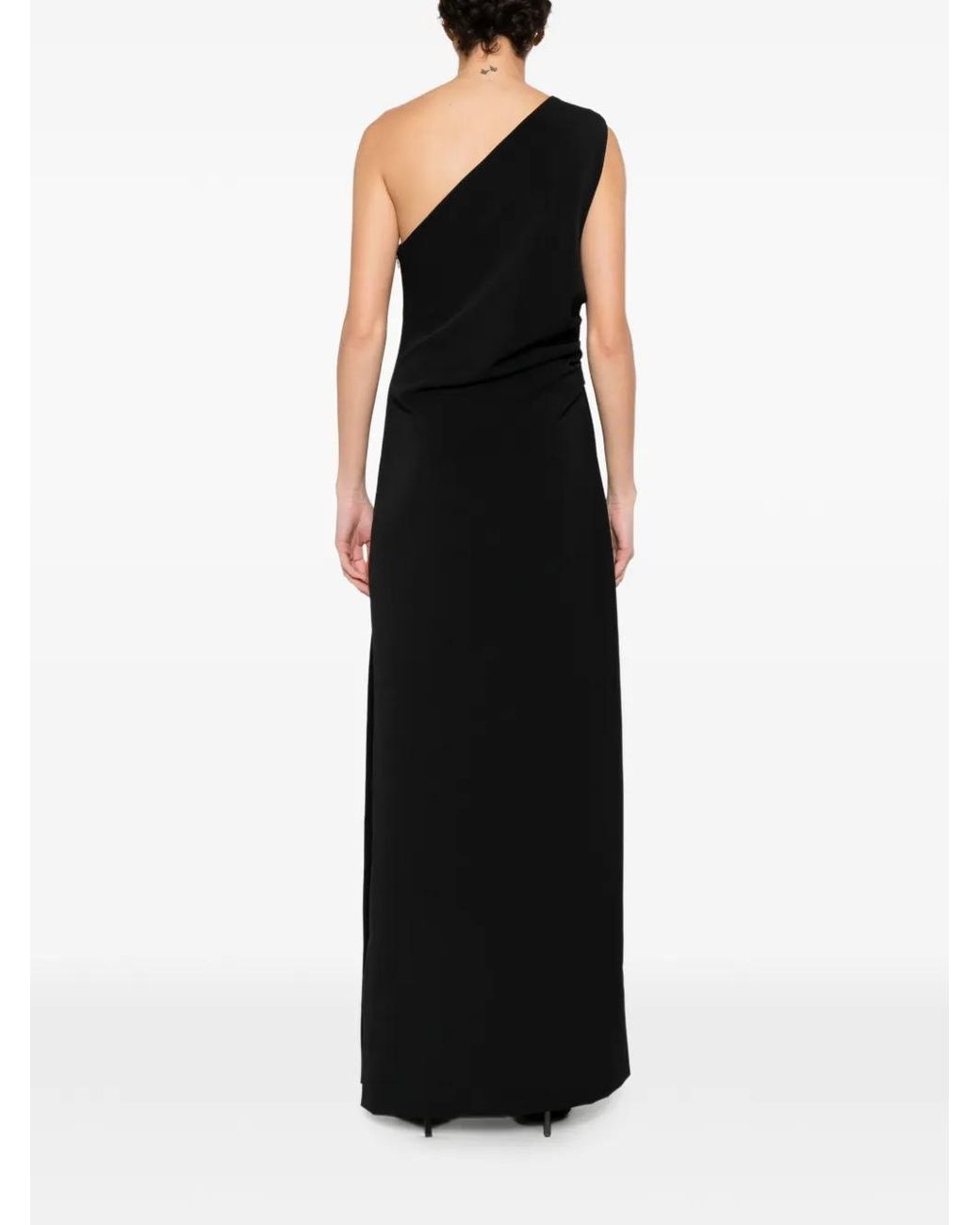 P.A.R.O.S.H. Black One-Shoulder Maxi Dress