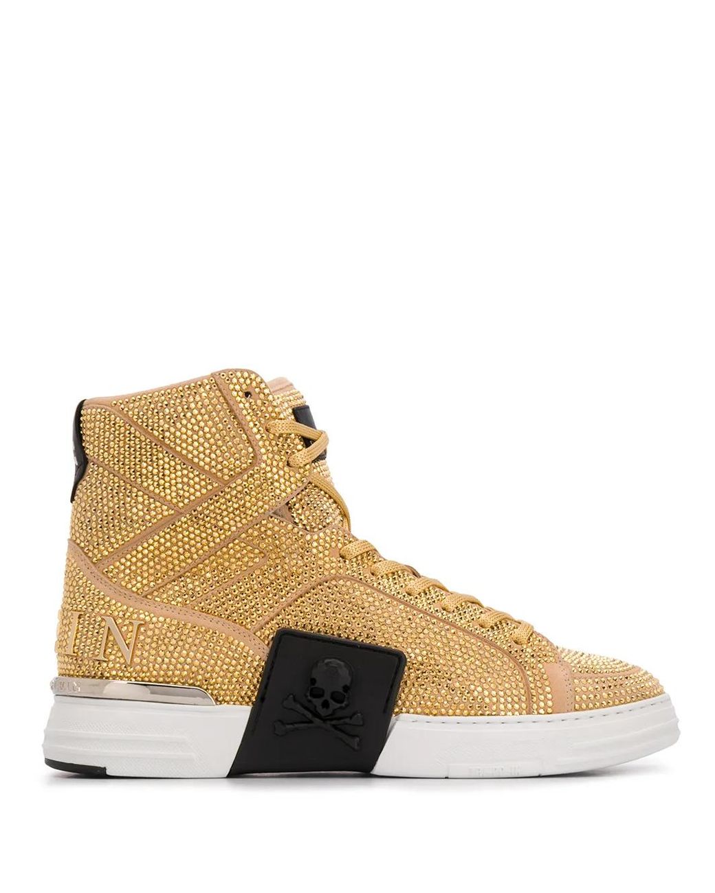Philipp Plein Natural Rhinestone-Embellished High-Top Sneakers for men