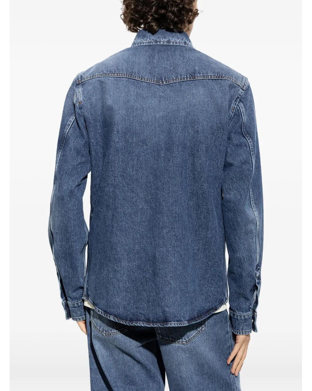 Moncler Blue Logo-Patch Denim Shirt for men