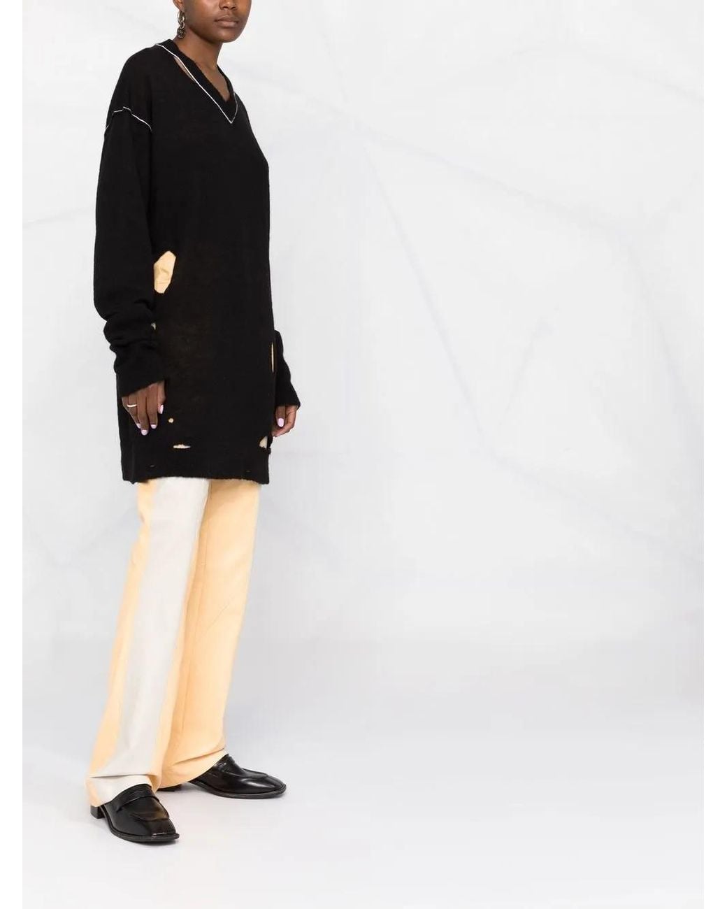 MM6 by Maison Margiela Black Distressed Knit Sweater Dress
