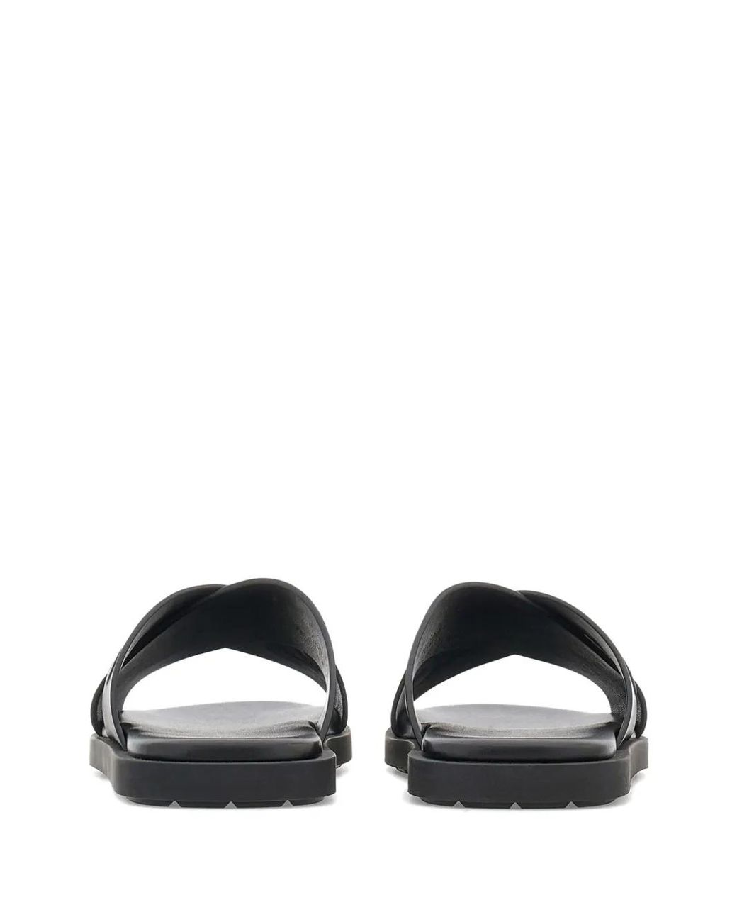 Ferragamo Black Logo Crossover Leather Slides for men