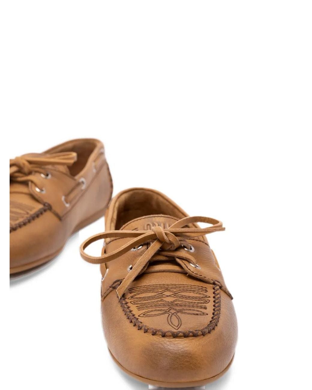 Miu Miu Brown Western-Inspired Embroidered Loafers