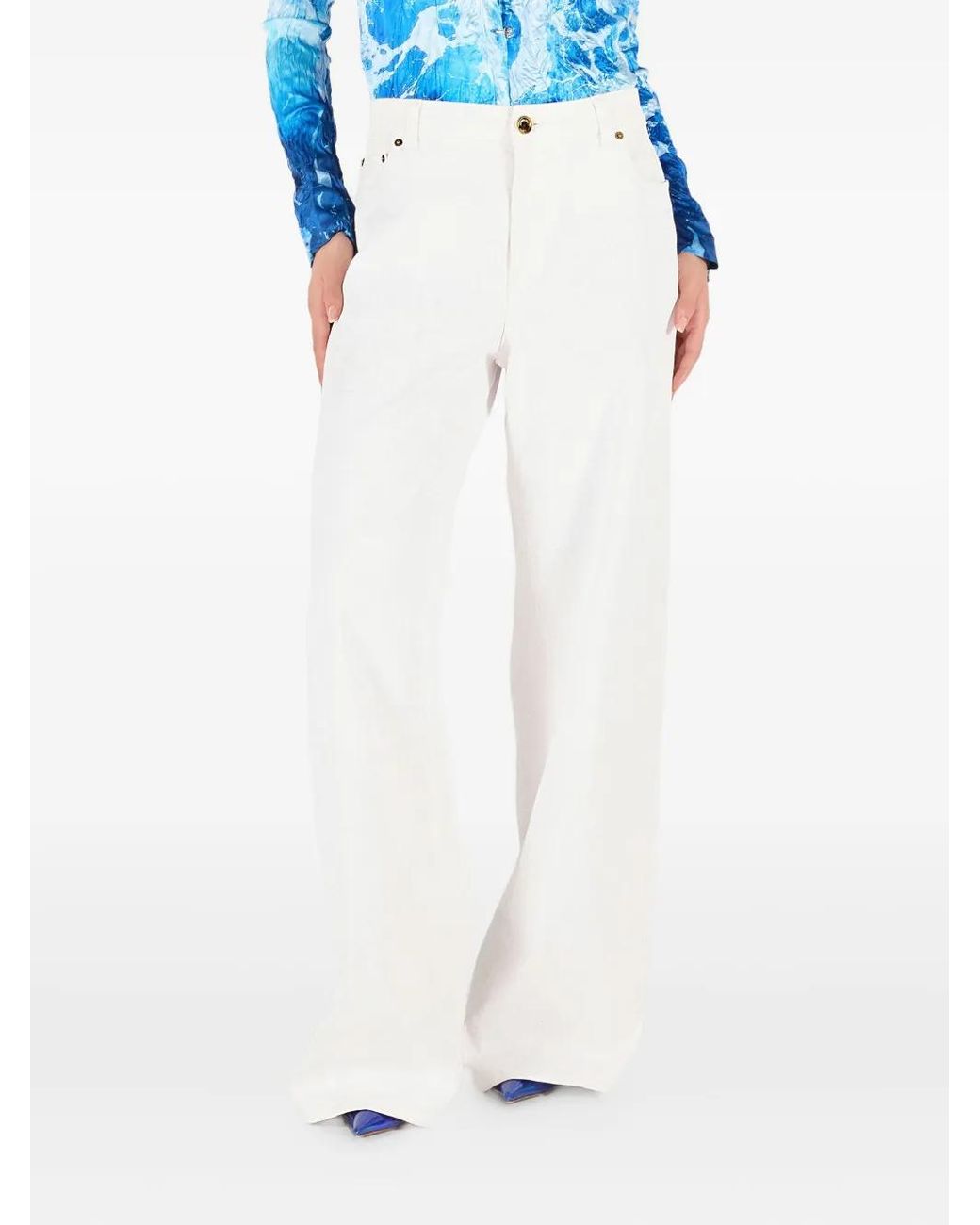 Roberto Cavalli White Patterned-Jacquard Trousers