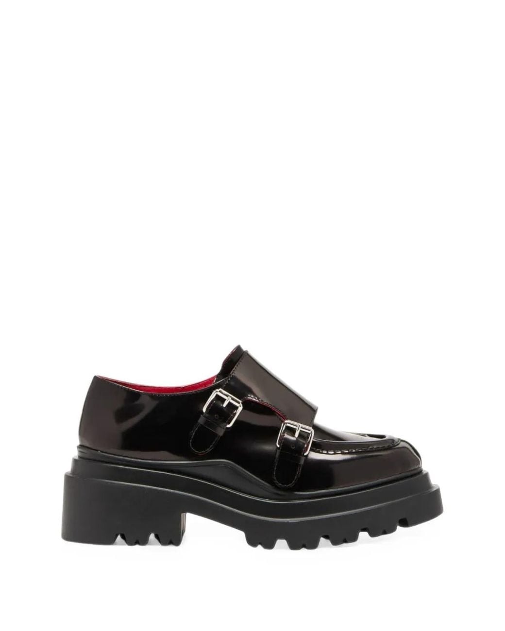 Plan C Black Double-Buckle Platform Loafers
