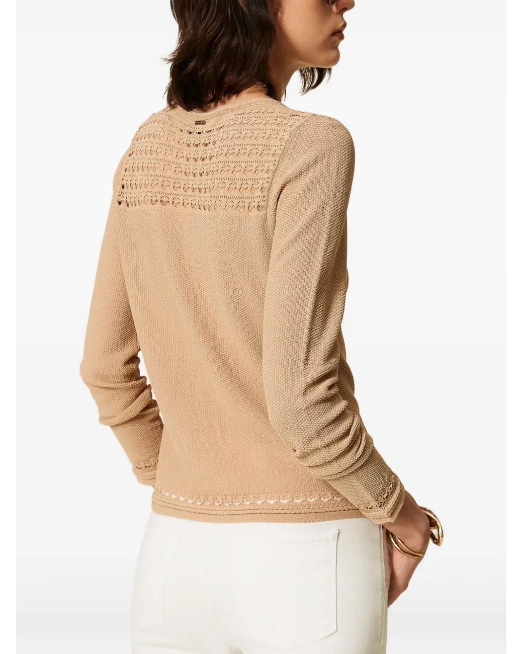 Twinset Natural Crew-Neck Jumper With Cable Pattern