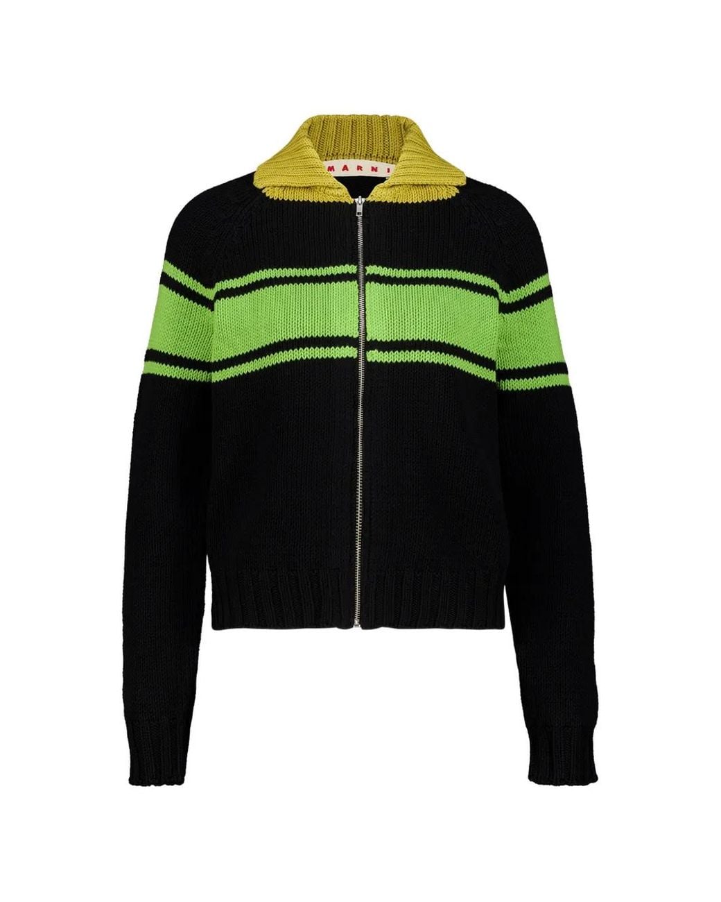 Marni Black Striped Zip-Up Cardigan