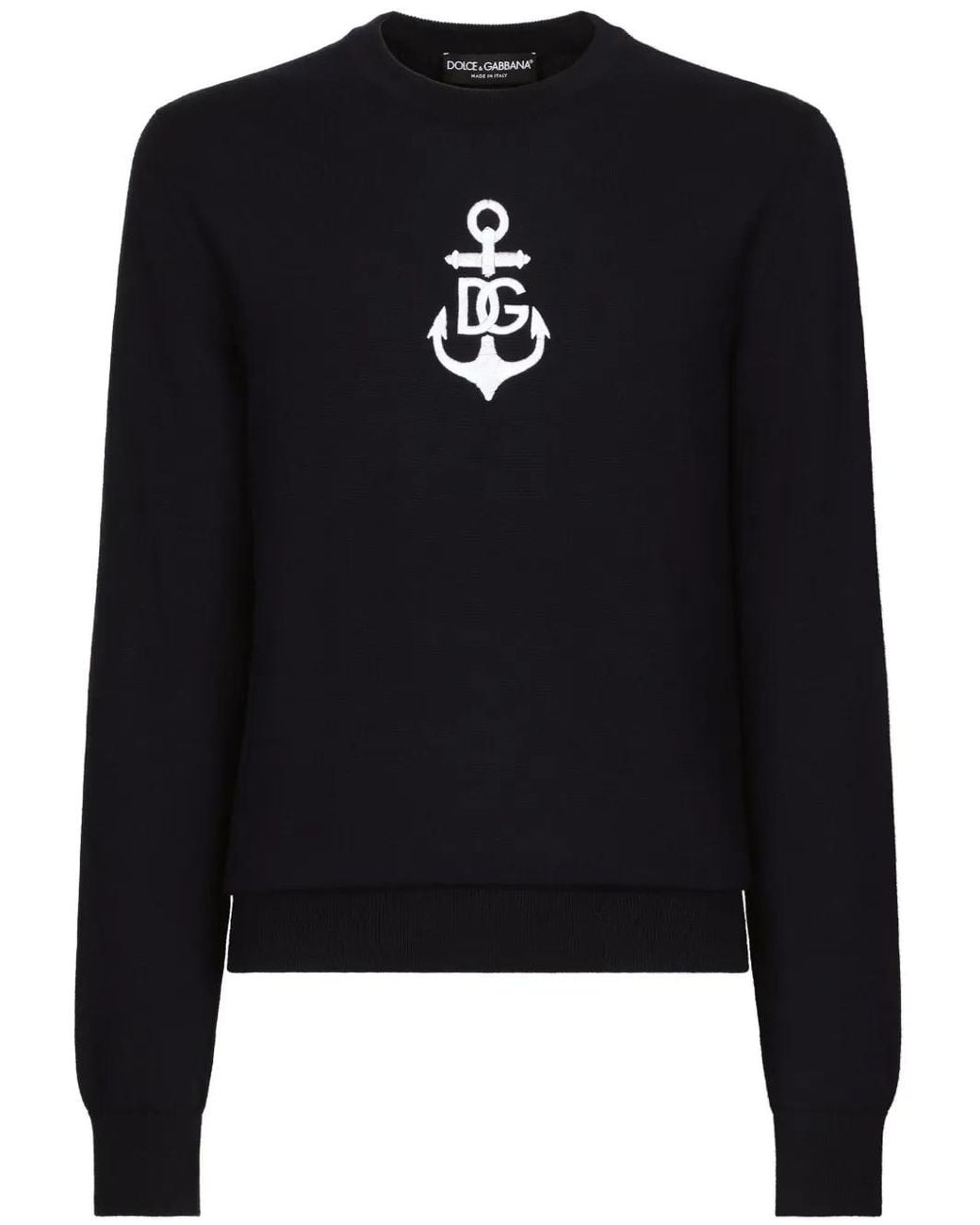 Dolce & Gabbana Black Logo-Embroidered Virgin Wool Jumper for men