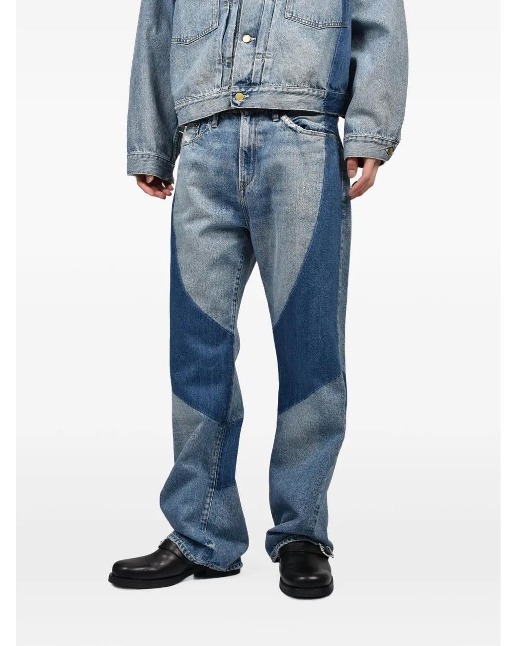 Dear BORO Blue Distressed Panelled Jeans for men