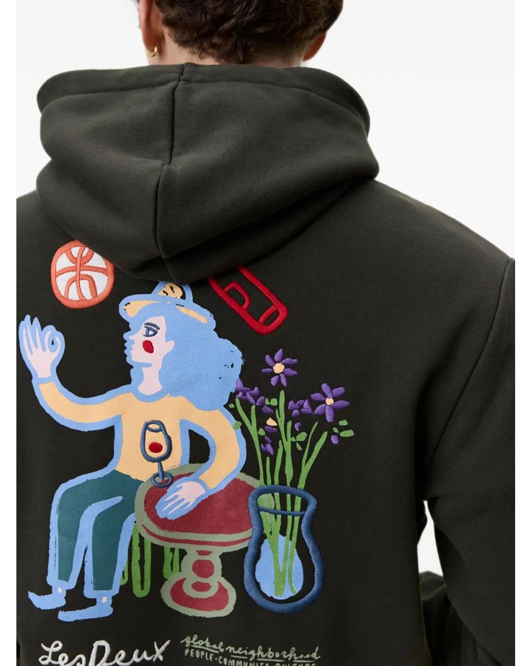 Les Deux Black Rural Graphic-Print Drawstring Hoodie for men