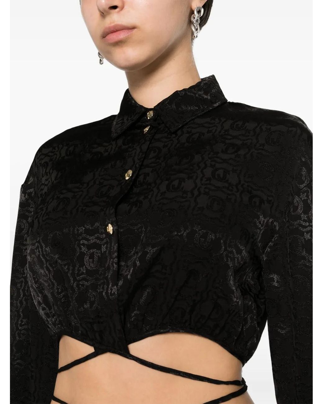 Just Cavalli Black Monogram Jacquard Cropped Blouse