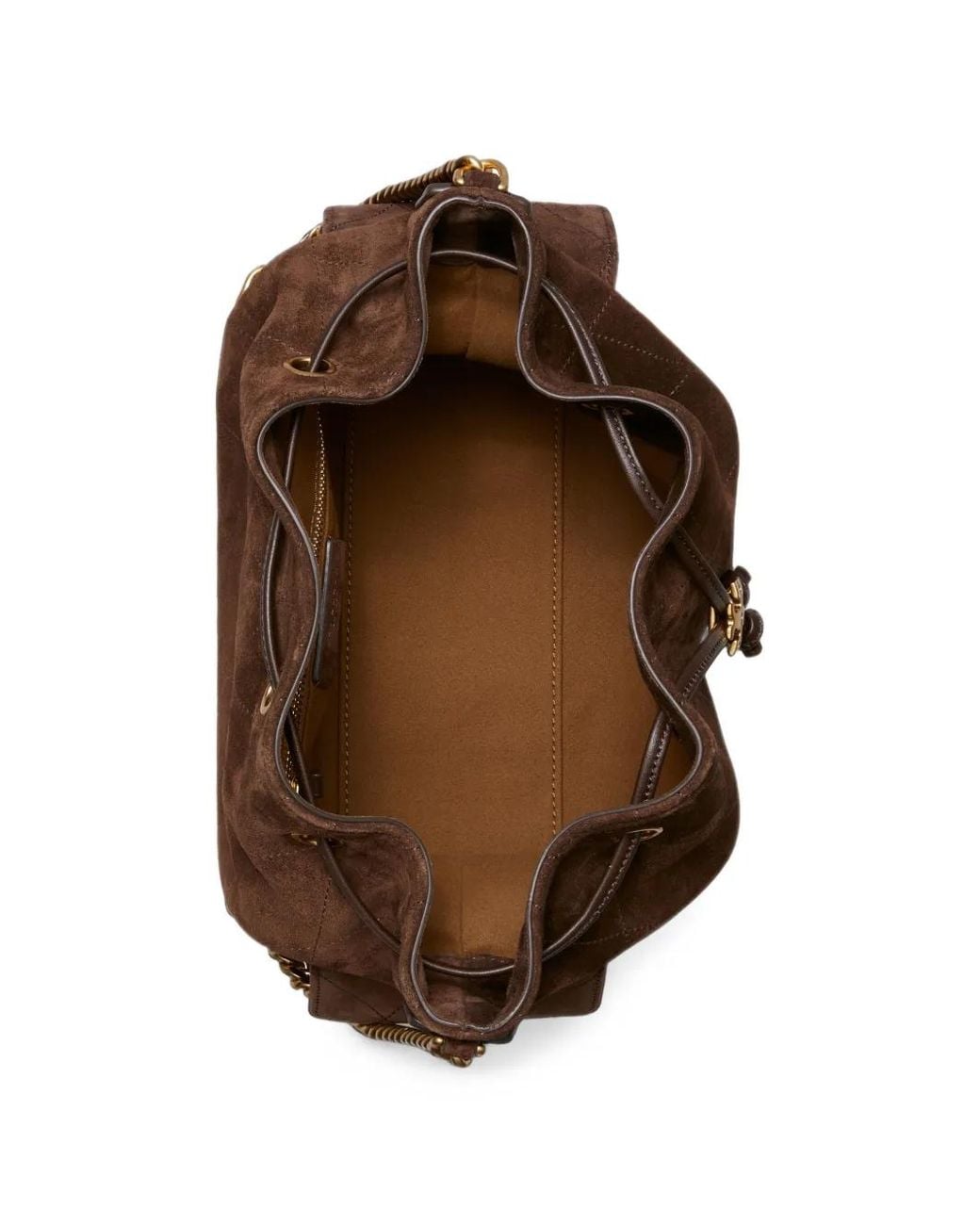 Tory Burch Brown Charlie Quilted Suede Drawstring Shoulder Bag