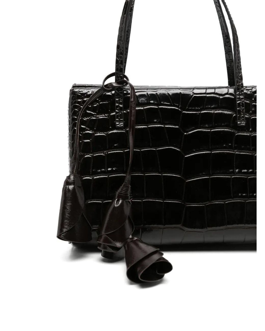 Magda Butrym Black Croc-Effect Floral-Pendant Tote Bag
