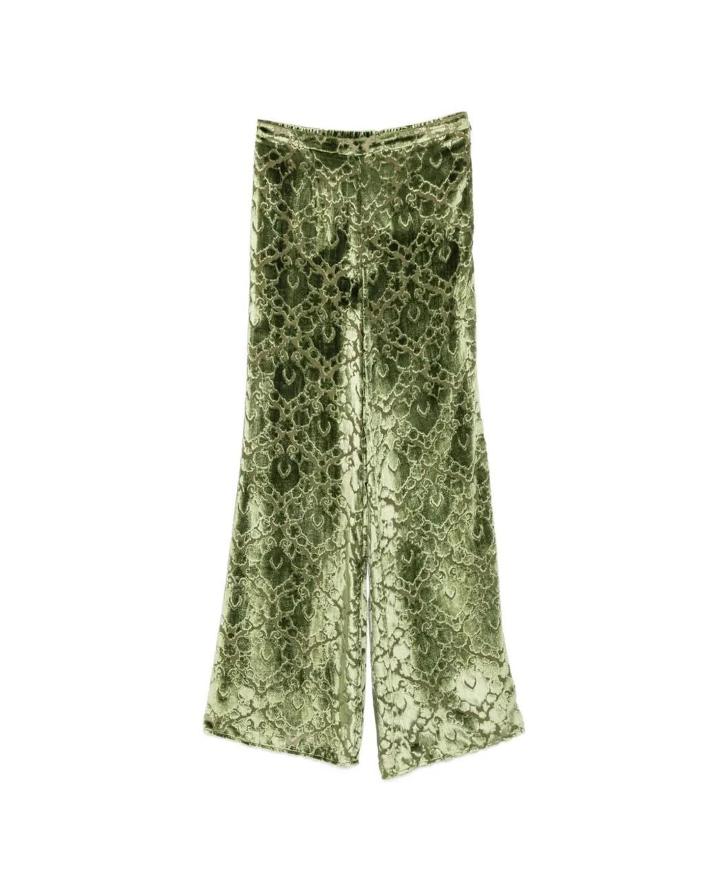 Forte_forte Green Damask-Patterned Flared Trousers
