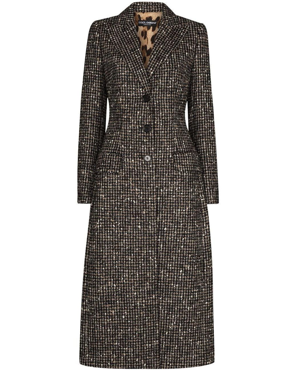 Dolce & Gabbana Wool Single-breasted Houndstooth Coat in Brown - Lyst