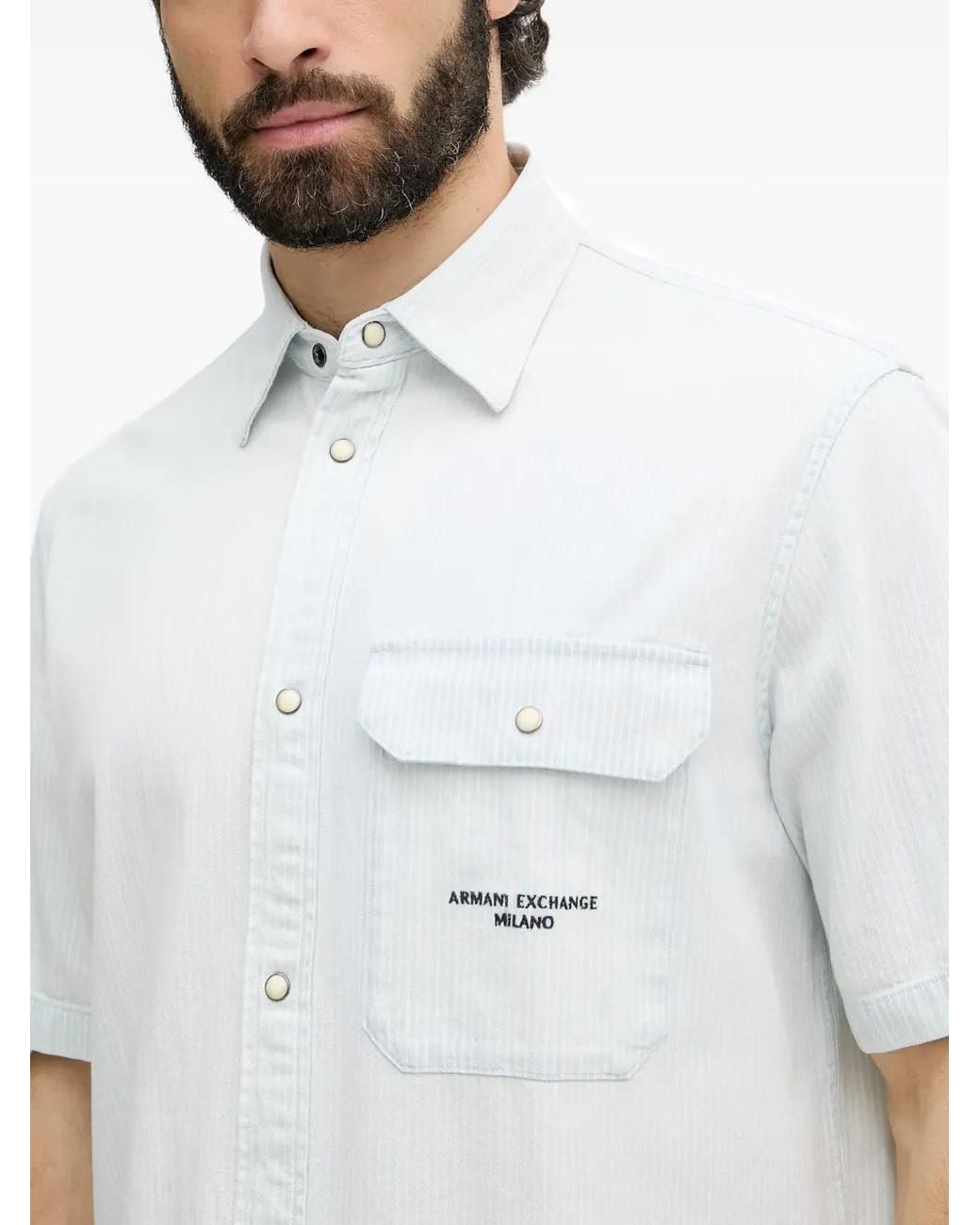 ARMANI EXCHANGE White Pinstripe-Pattern Short-Sleeve Shirt for men