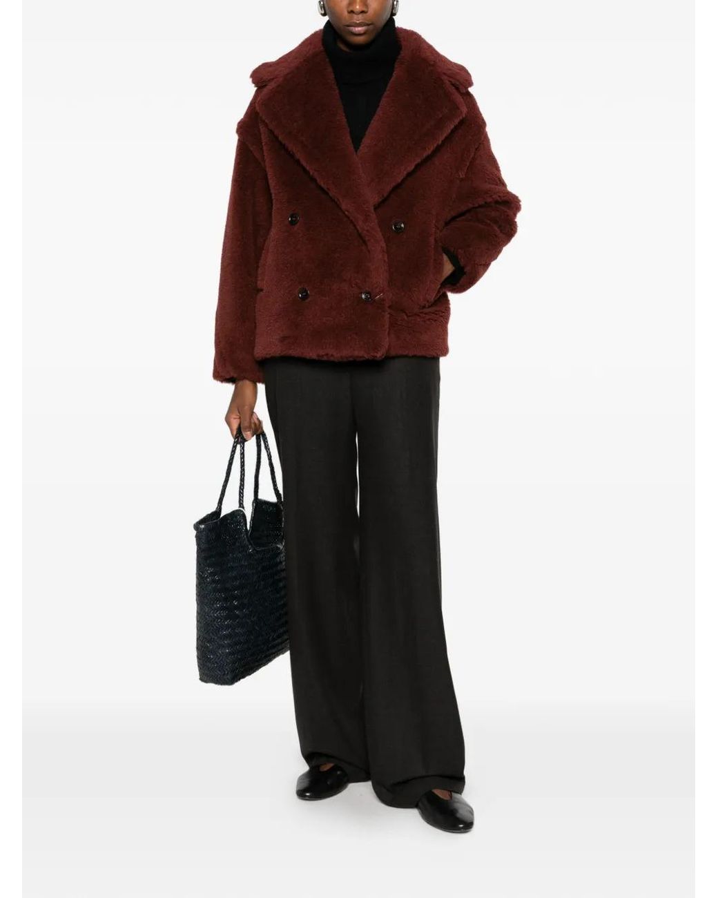 Max Mara Red Double-Breasted Teddy Coat