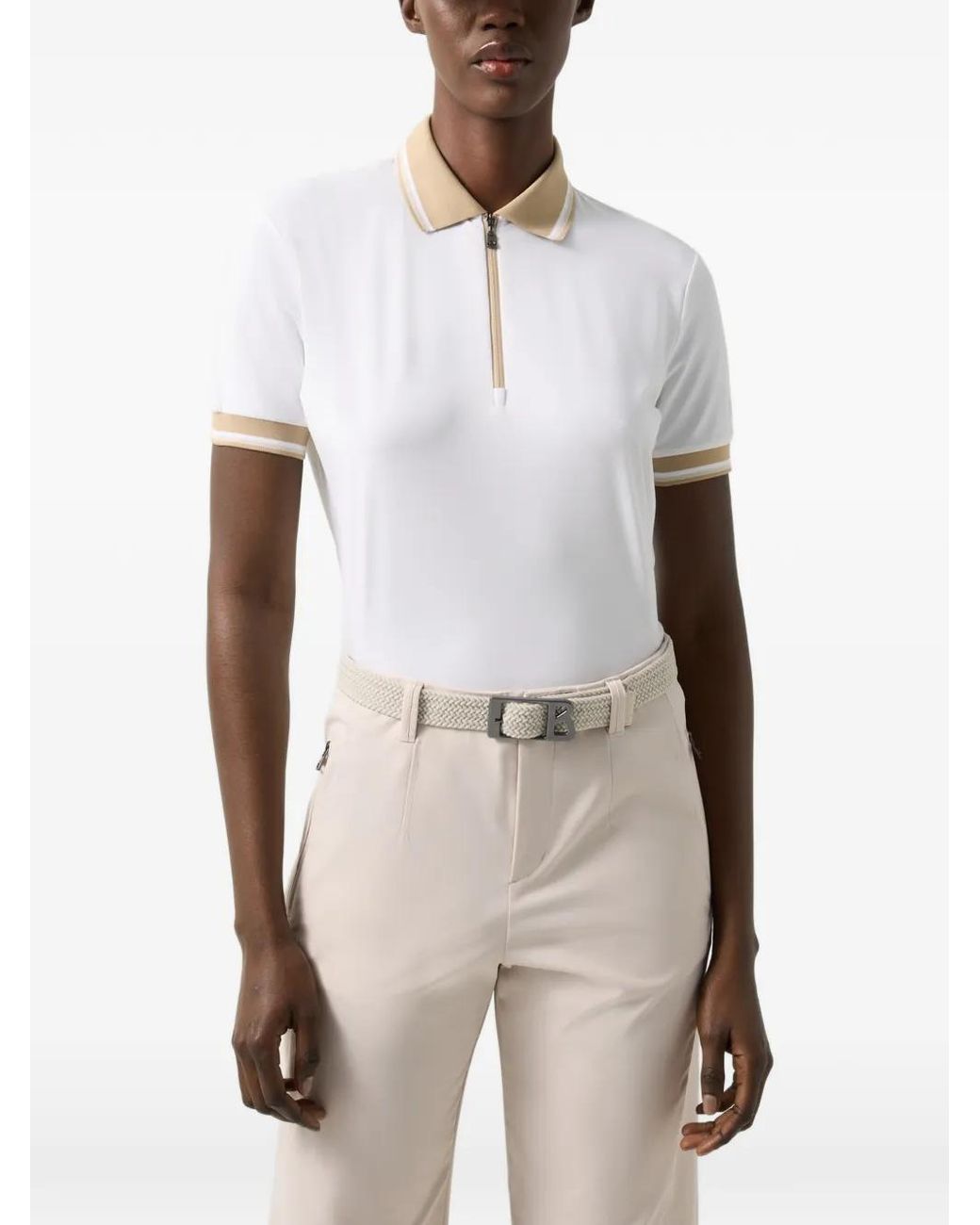 Bogner White Laurina Zip-Fastening Polo-Collar Performance T-Shirt