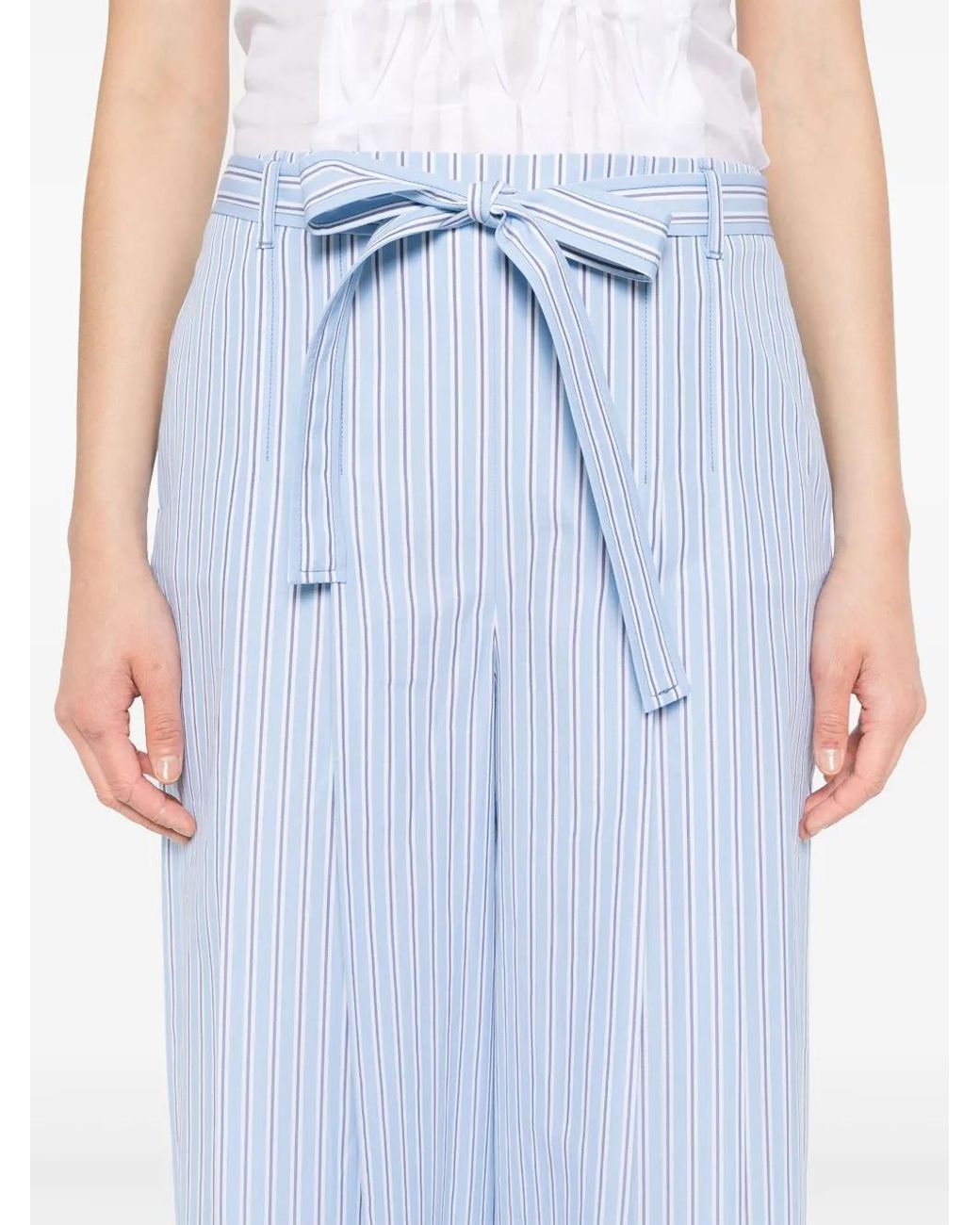 Alberta Ferretti Blue Pleat-Detail Striped Palazzo Pants