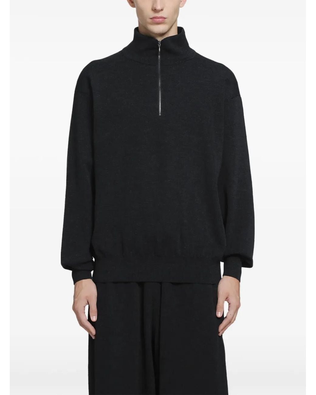 Comoli Black Half-Zip Wool Sweater for men