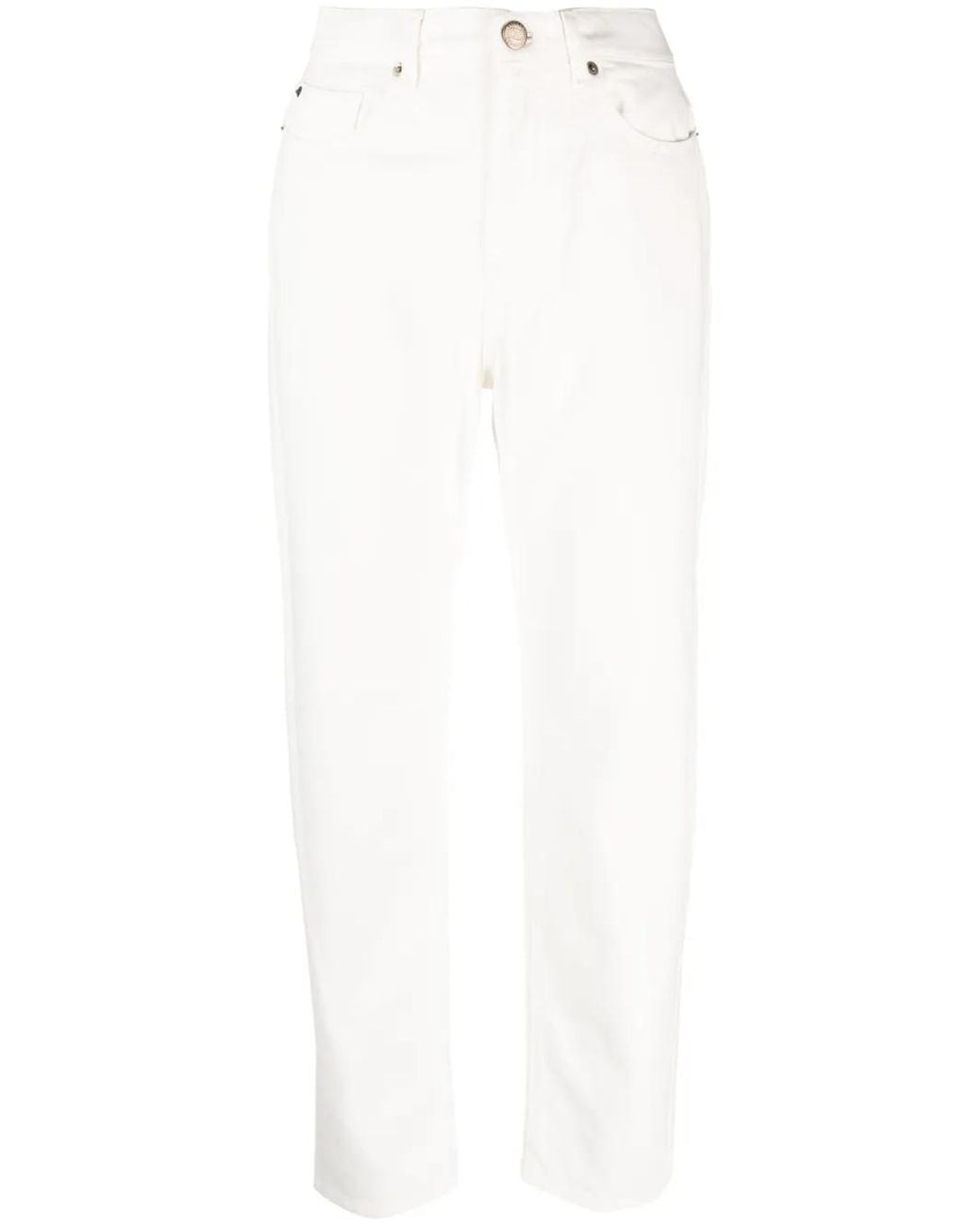 Twinset White Embroidered-Logo Straight-Leg Denim Trousers
