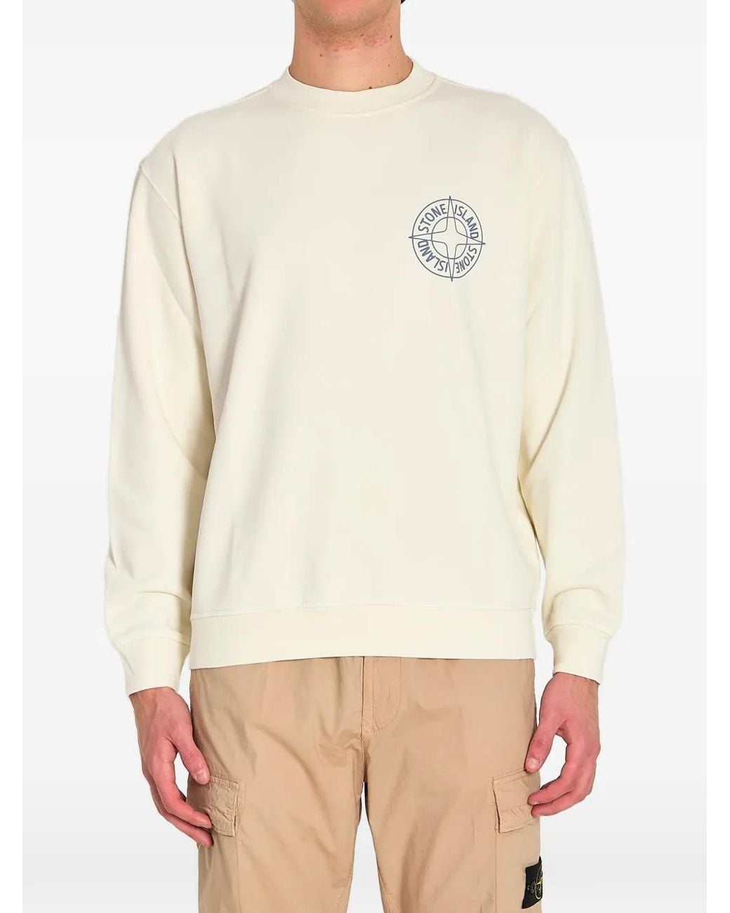 Stone Island Natural Logo-Print Crew-Neck Sweater for men