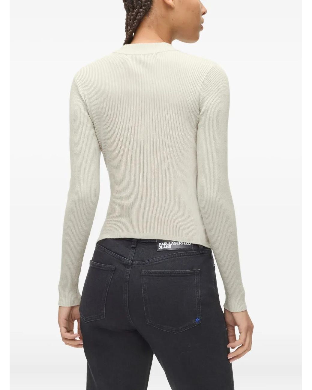 Karl Lagerfeld White Classic Knit Sweater With Long Sleeves