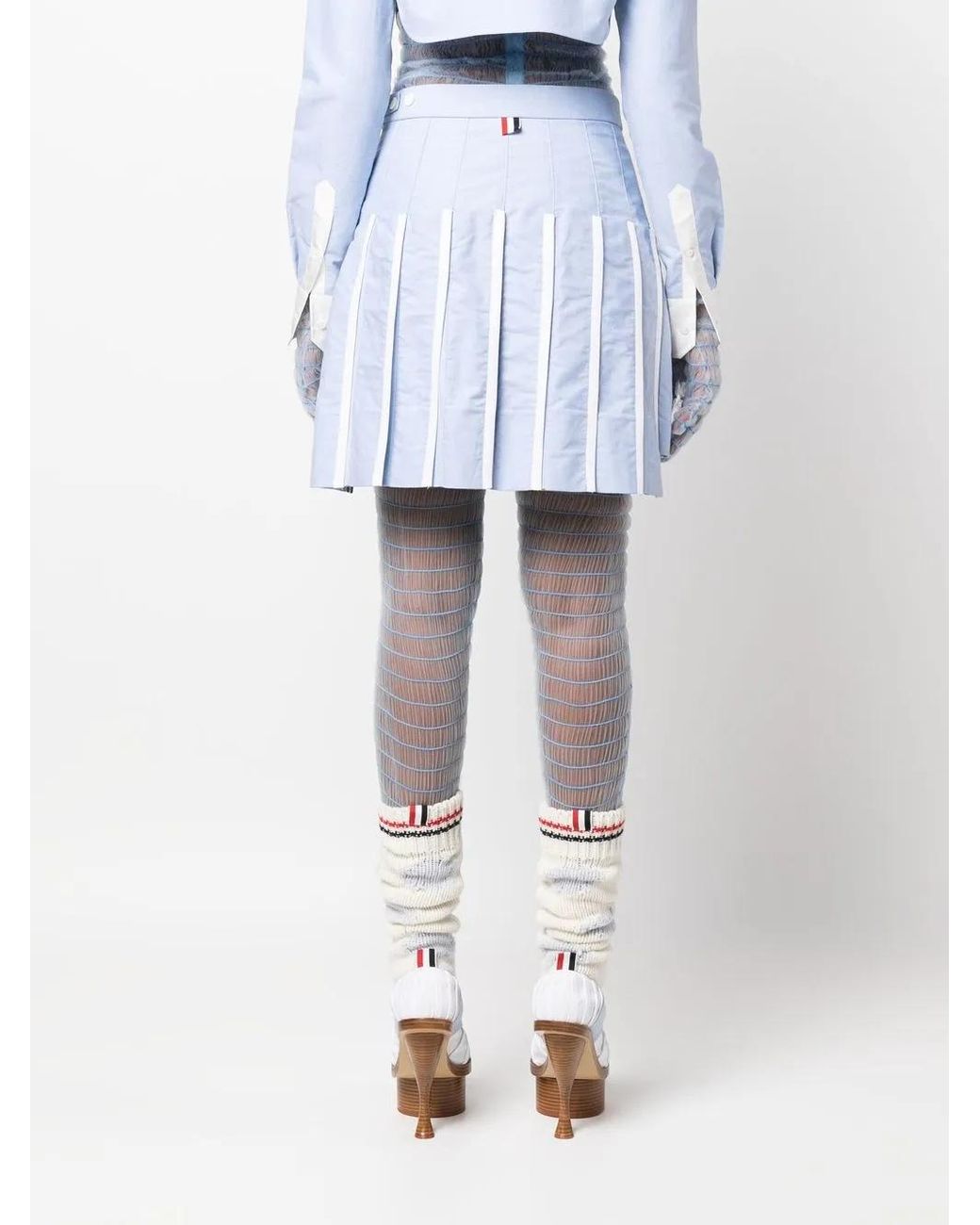 Thom Browne Blue Pleated High-Waist Skirt