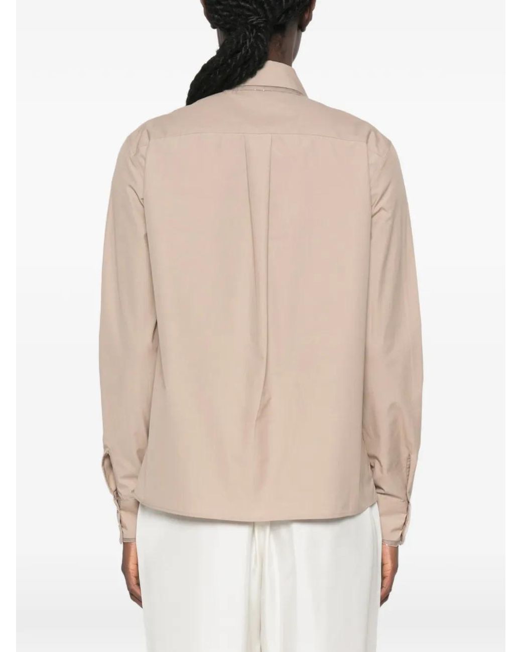 Fabiana Filippi Natural Beaded-Trim Long-Sleeve Shirt