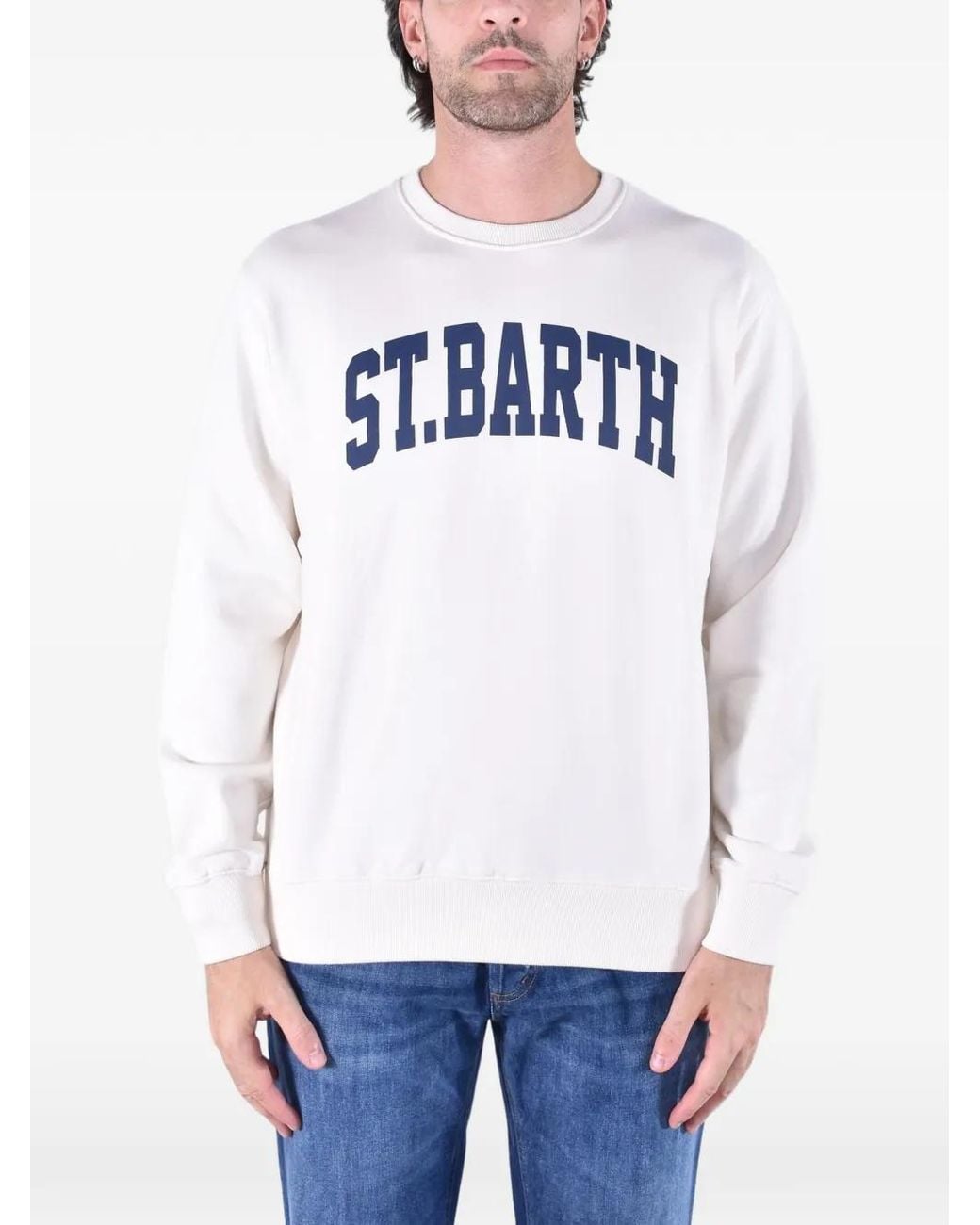 Mc2 Saint Barth White Cream Soho Cotton Sweatshirt With St. Barth Print for men