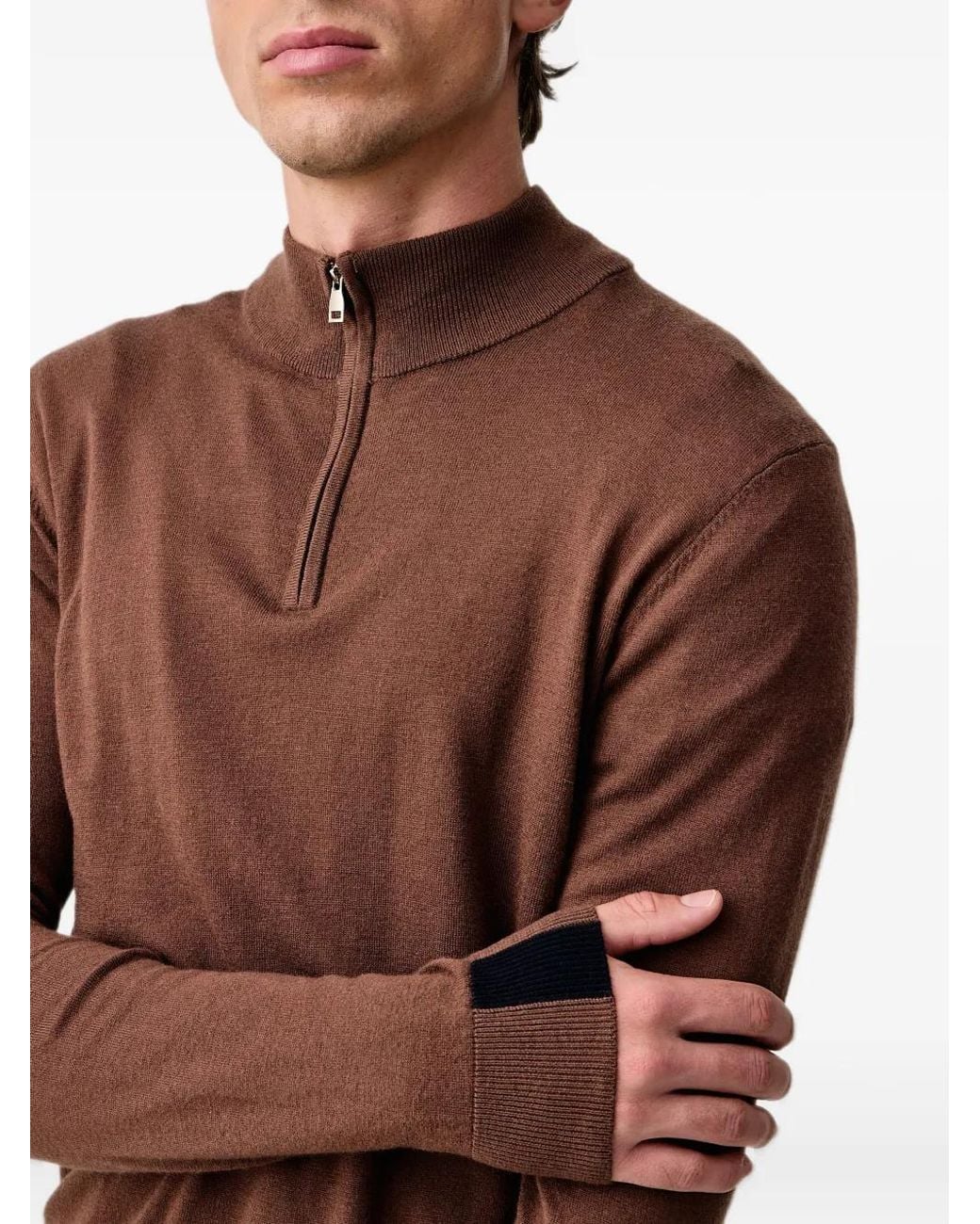 Mos Mosh Brown Adam Quarter-Zip Knitted Sweater for men