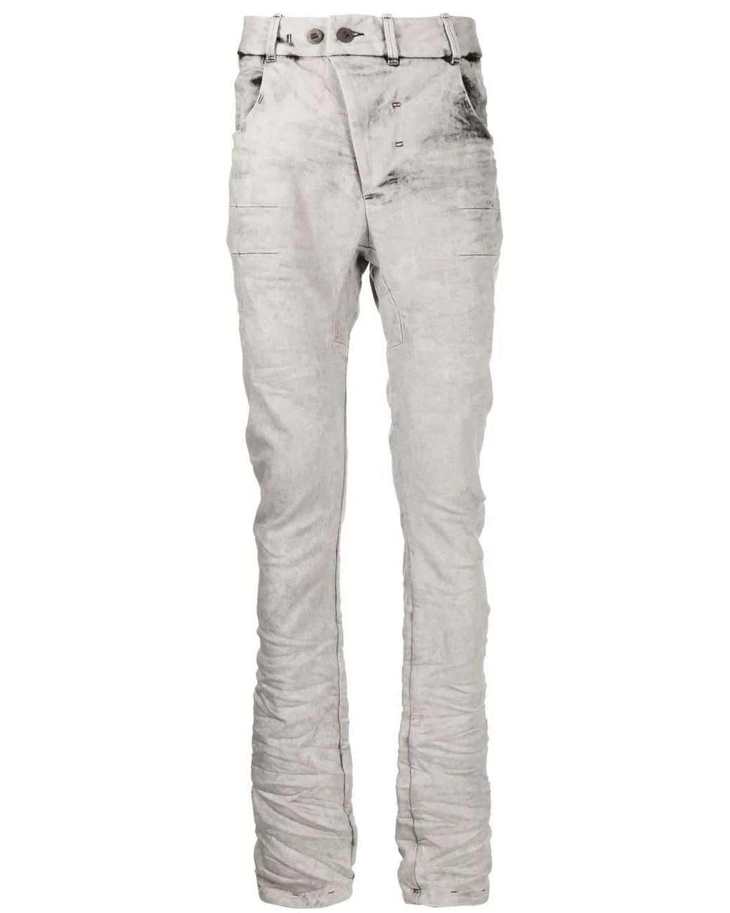 Boris Bidjan Saberi Gray Ruched Skinny-Fit Jeans for men