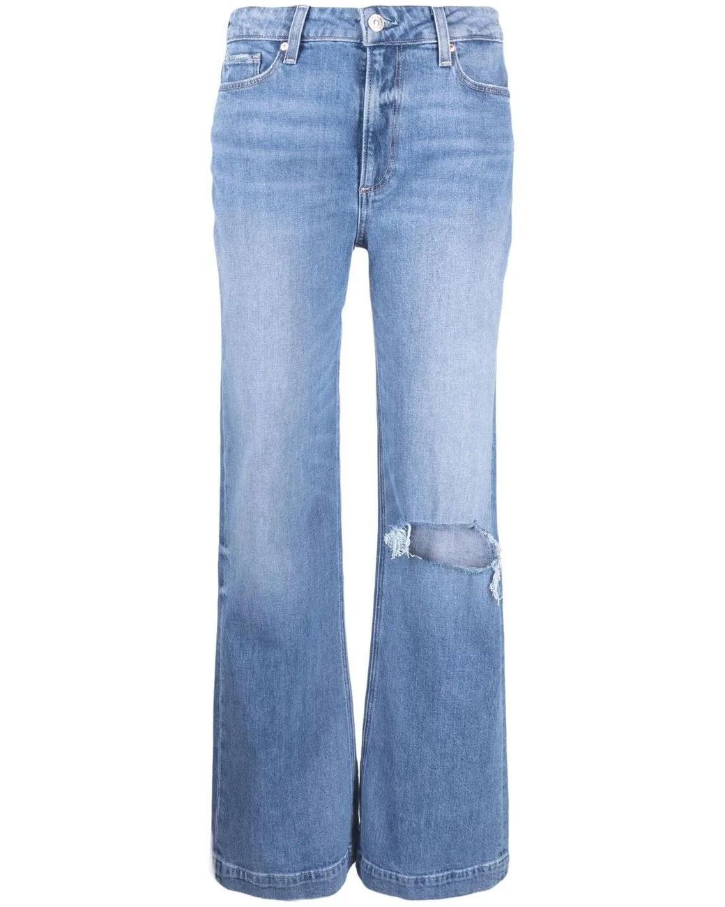 PAIGE Blue Distressed Straight-Line Jeans