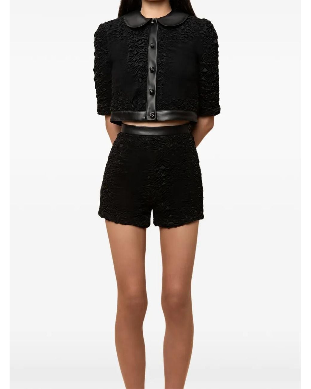 Contessa Mills Black Blair Leather-Trim Shorts