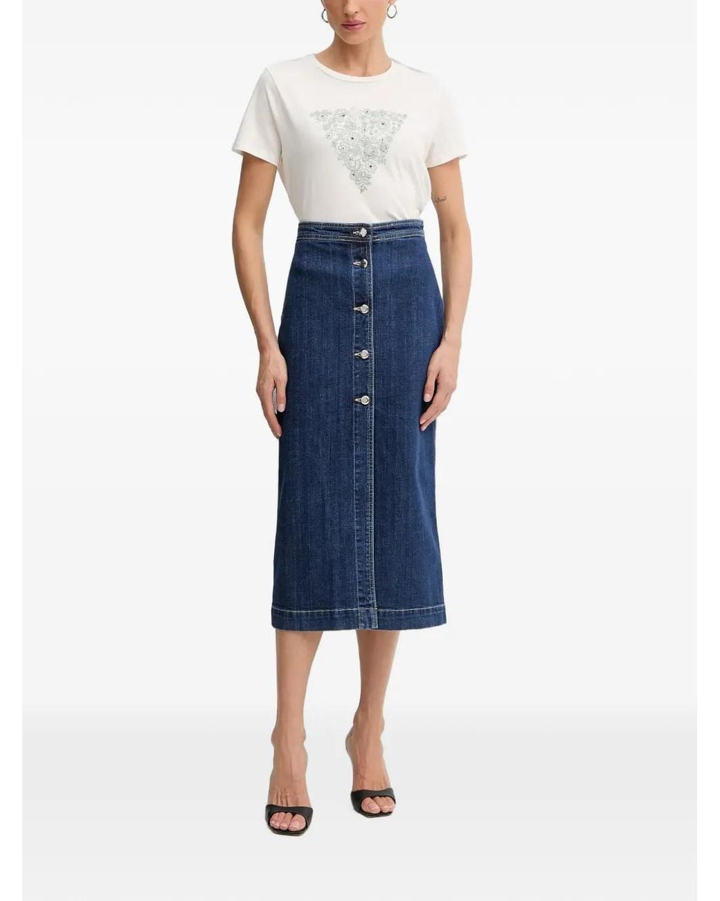 Silvian Heach Blue Button-Up Midi Skirt