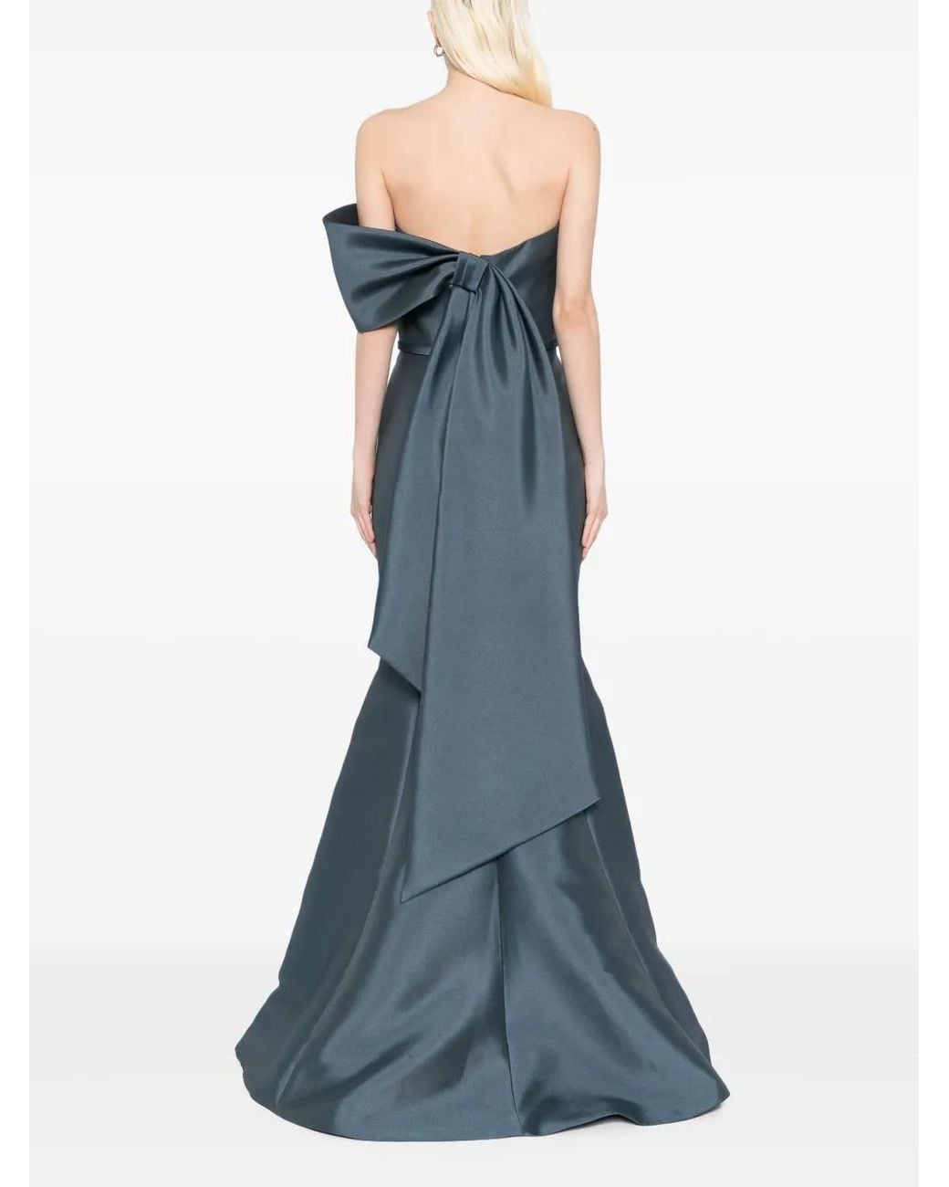 Amsale Blue Asymmetric Bow Gown