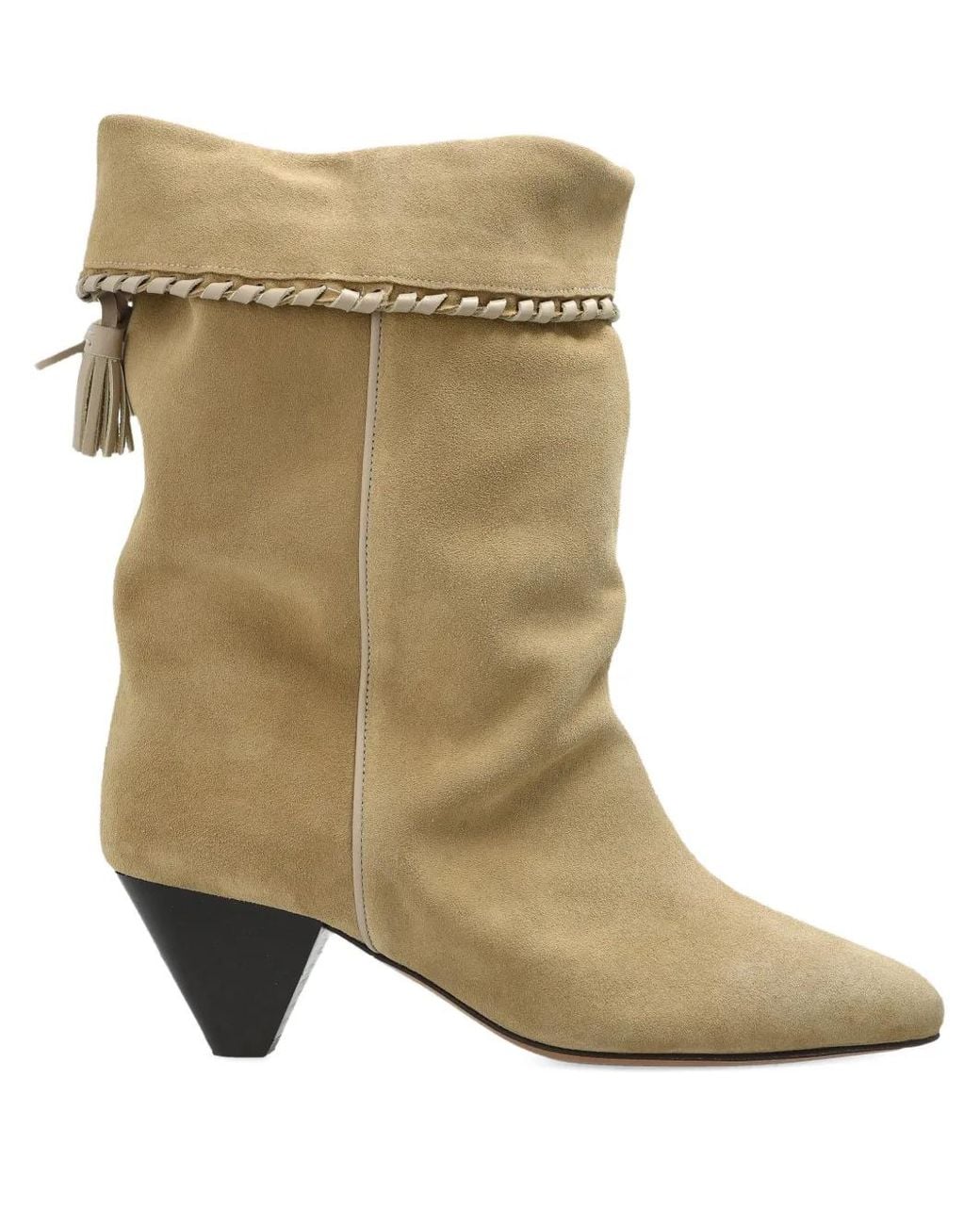 Isabel Marant Natural Dalby Draped Suede Calfskin Leather Boots