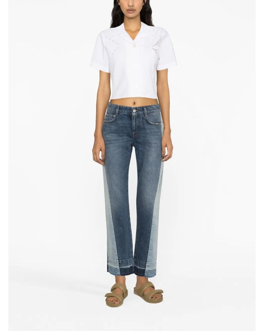 Stella McCartney Blue Colour-Block Straight-Leg Jeans