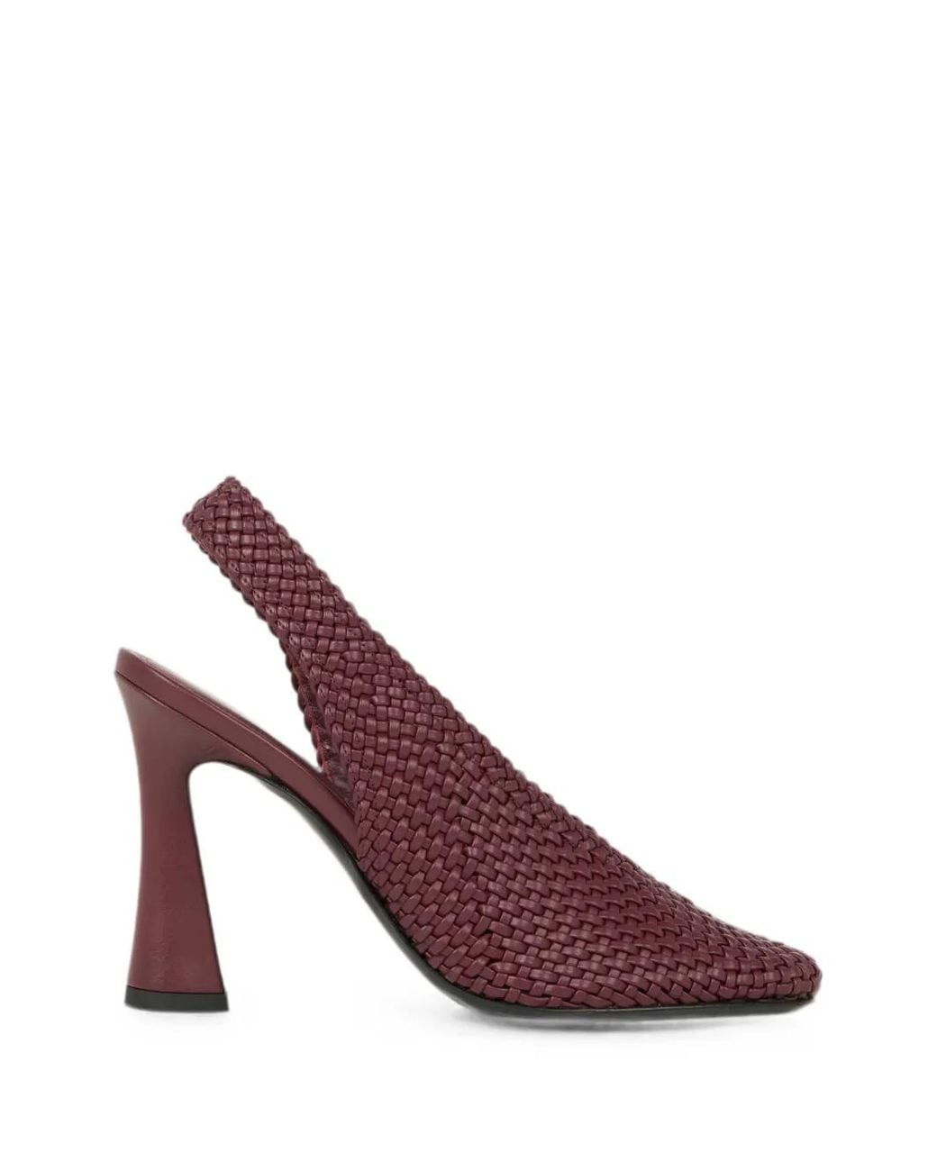 Etro Purple High-Heeled Burgundy Woven Faux Leather Slingback Pumps With Closed Squared Toe