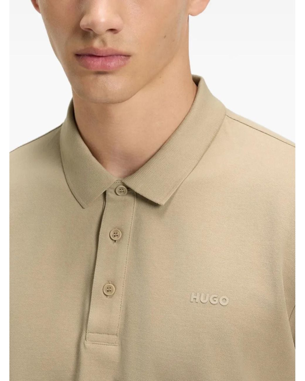 HUGO Natural Cotton-Piqué Polo Shirt With Logo Print for men
