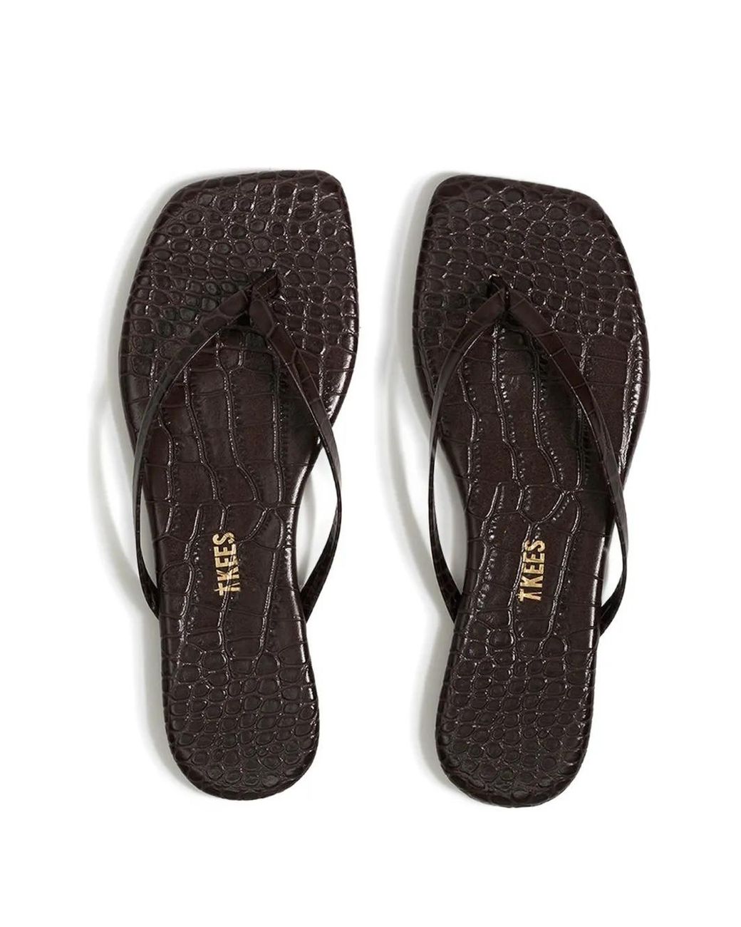TKEES White Lily Square Croc Effect Flip-Flops