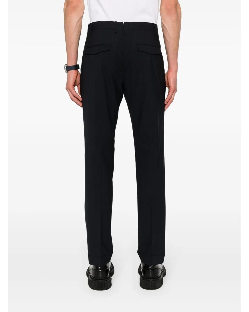 PT Torino Black Pleated Slim-Cut Trousers for men