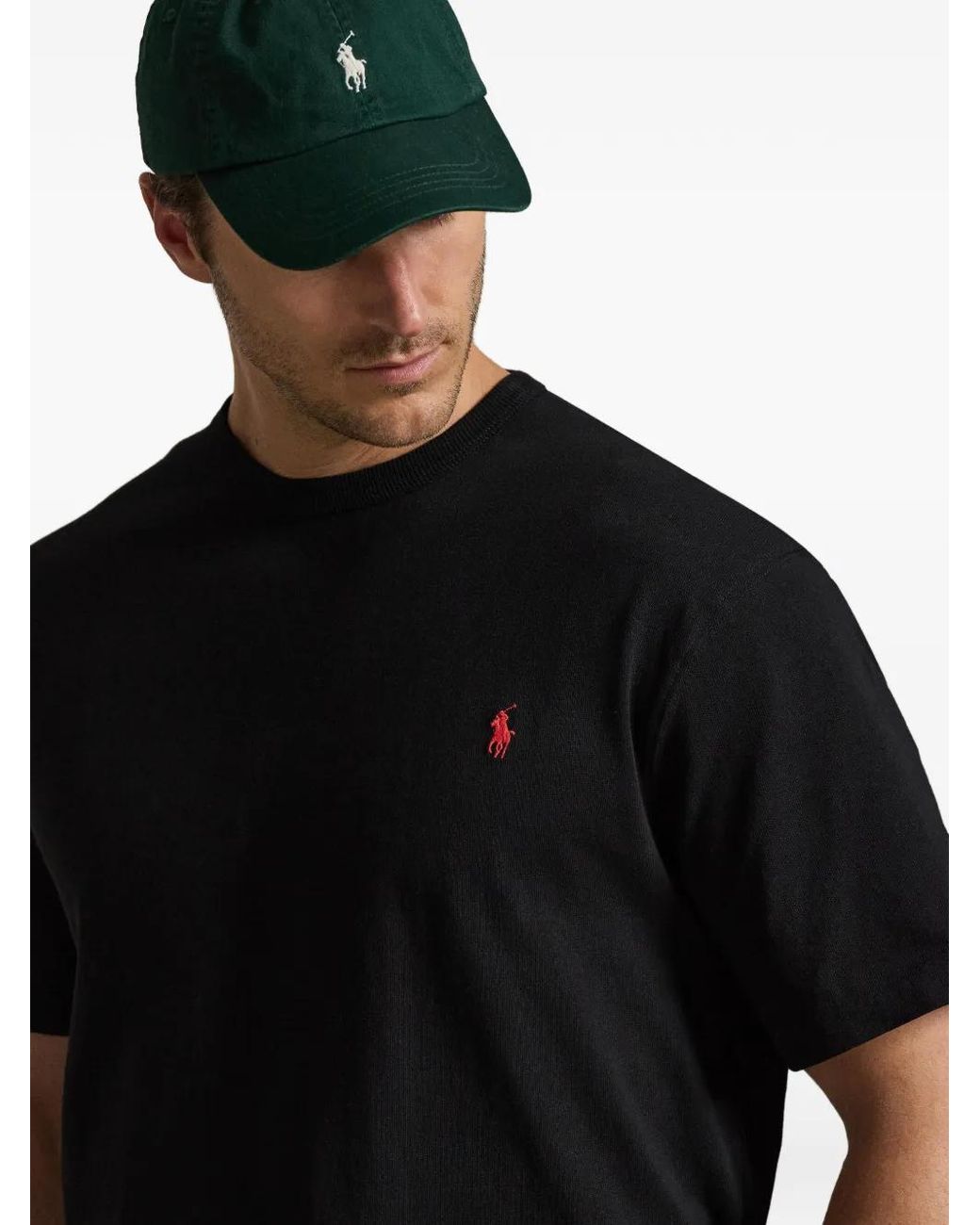 Polo Ralph Lauren Black Embroidered Logo-Print T-Shirt for men